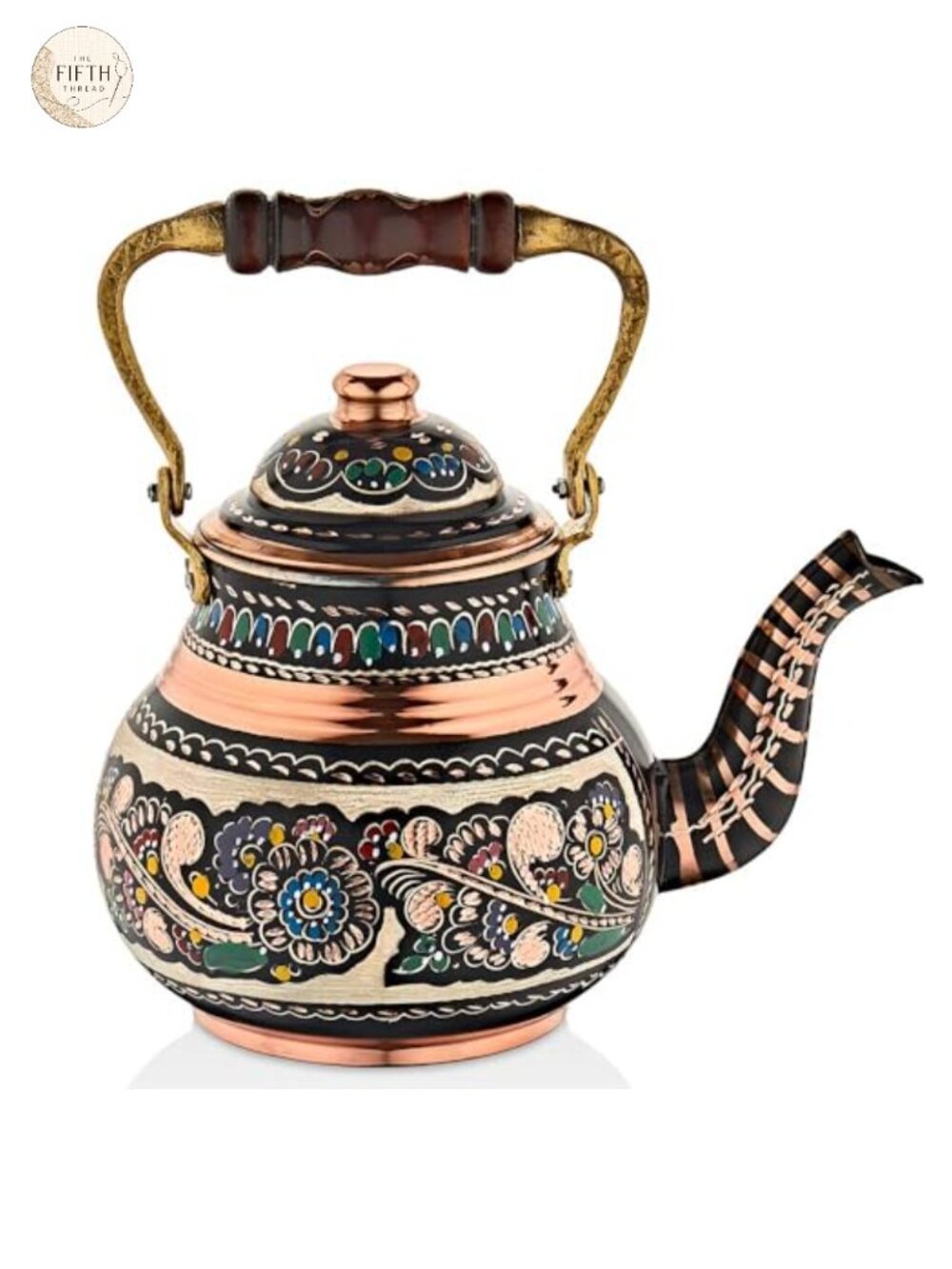Vintage Copper Turkish Teapot Stovetop Kettle with Wooden Handle Handmade